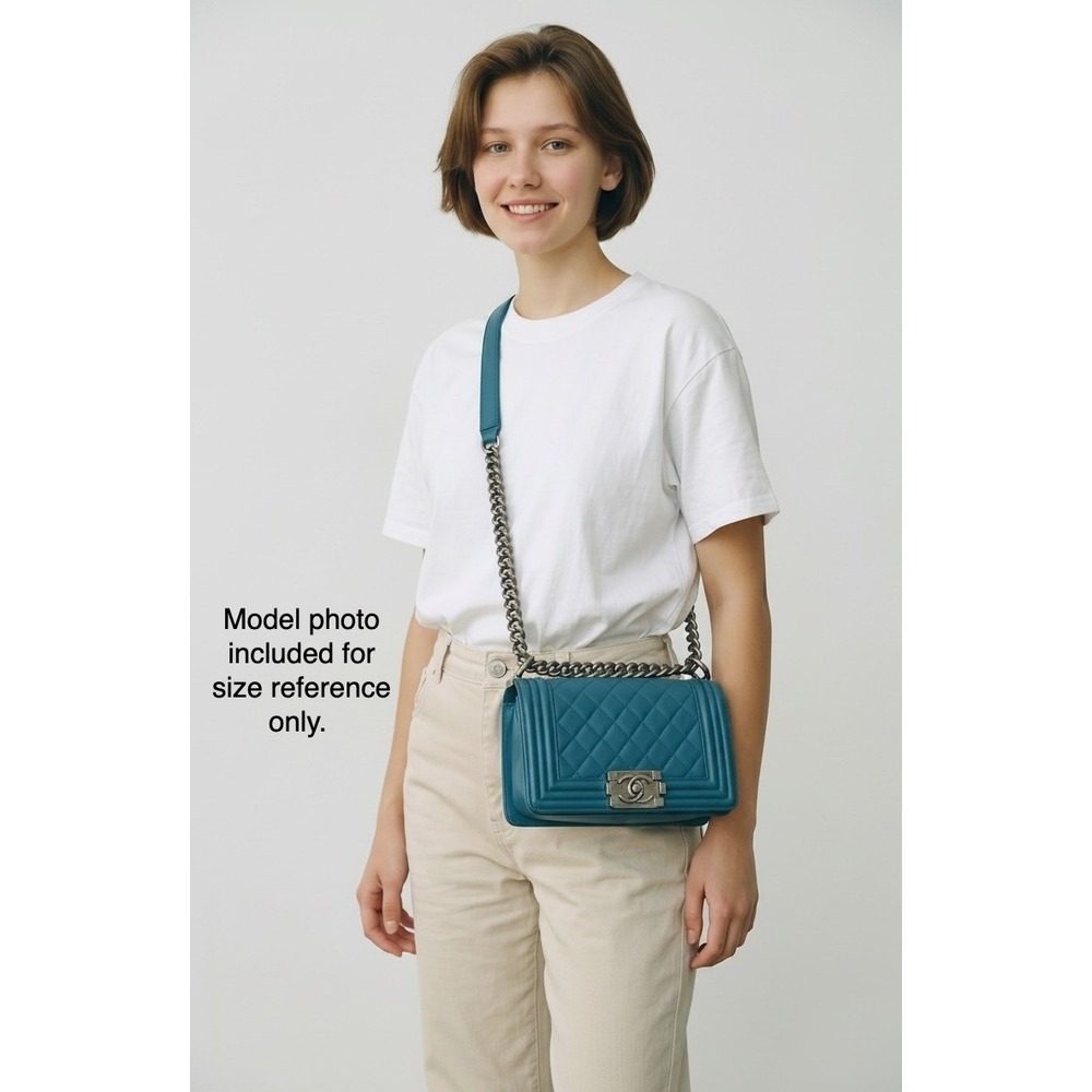 Chanel Boy Bag Small Teal Quilted Leather Ruthenium Chain Flap Crossbody - Picture 4 of 15